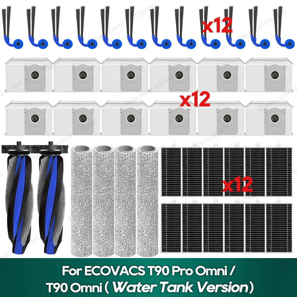 Accessoires compatibles pour Ecovacs T90 Pro Omni / T90 Omni (version réservoir d'eau) : brosse principale, filtre, rouleau, serpillière, sac à poussière