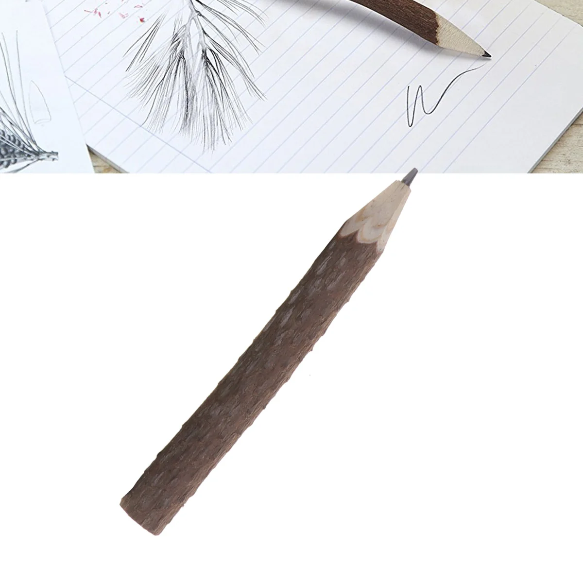 6 PCS Clear Drawing Effect Pencil Natural Bark Degradable Set Wood Branch Twig Pencils Bamboo Tree Real