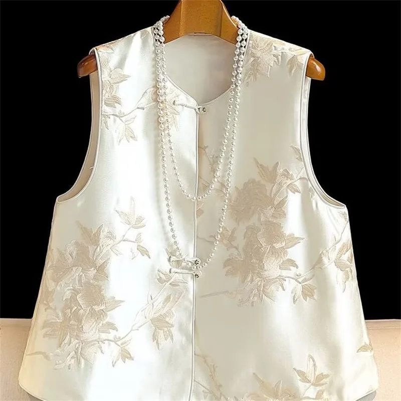 

Women's Jackets Women's Vests Chinese Vest Women's Vest Spring and Autumn new Retro Embroidery National Style Buckle Young Coat