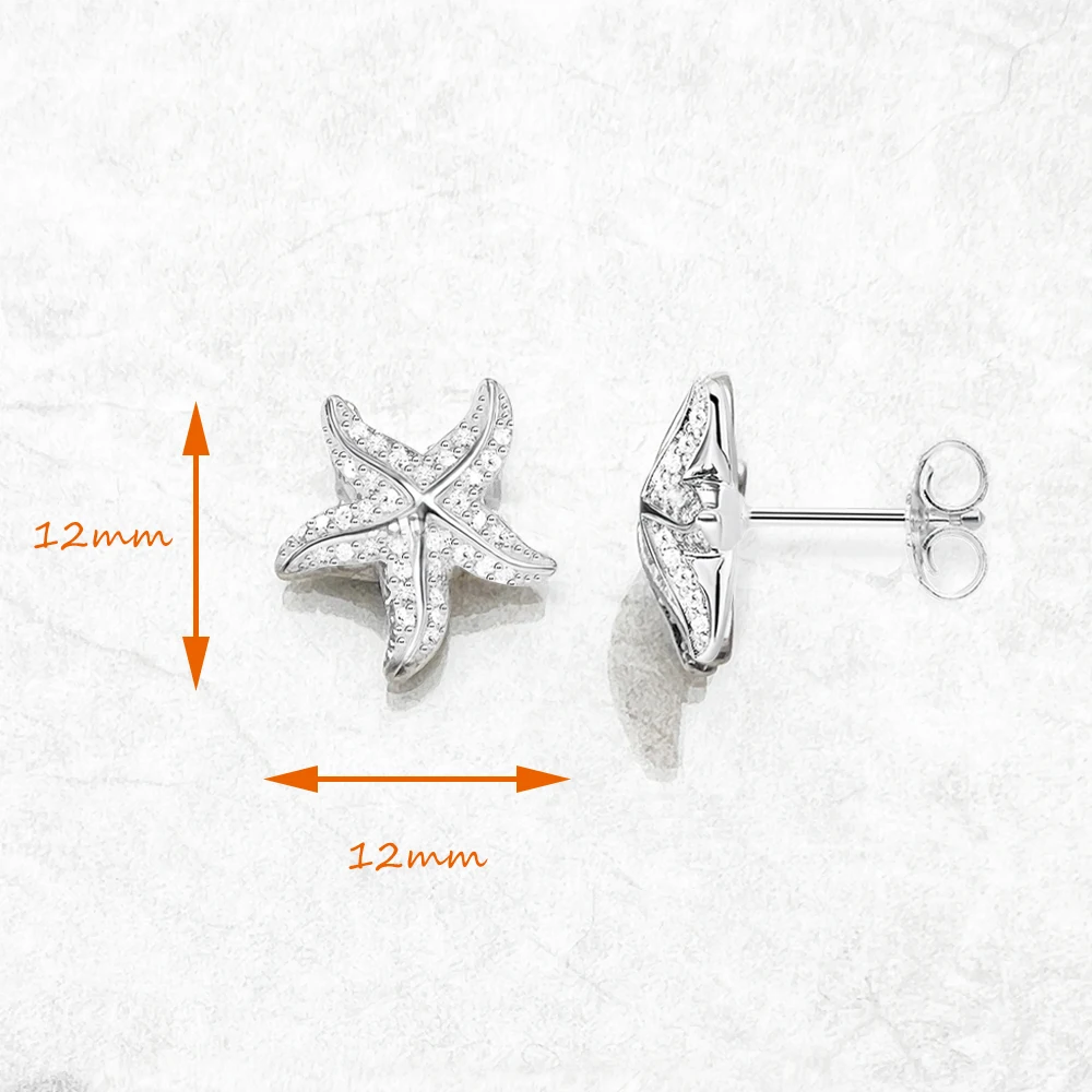 Starfish Pave Stud Earring Europe Style Fashion Trendy Jewelry For Women Girls Gift 925 Sterling Silver