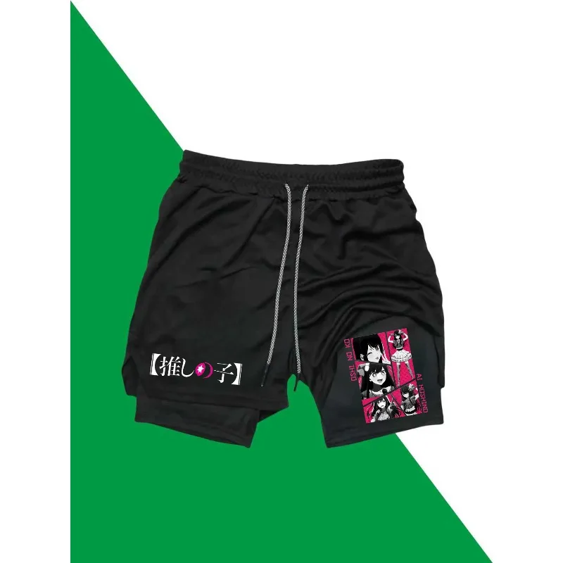 Ai Hoshino الرجال 2in1 السراويل الرياضية تنفس عادية التجفيف السريع طبقة مزدوجة السراويل الصيف تشغيل رياضية قيعان M-3XL