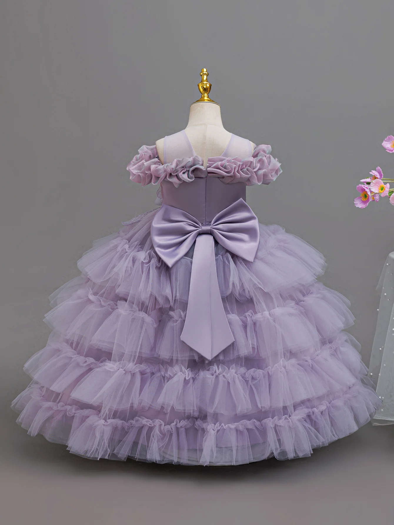 HETISO Fluffy Tulle Layering Girls Prom Dresses Lace Long Luxurious Evening Wedding Party Ball Gown 3-12 Years