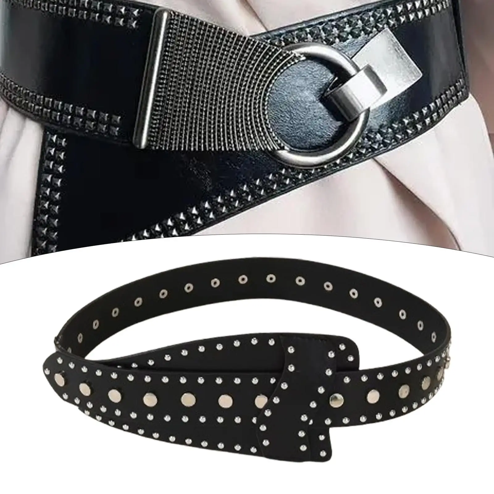 

Punk Belt Rivet Trousers Accessories Fashion for Women Adjustable Wide Belt