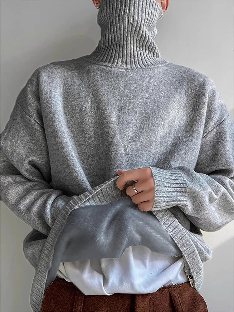 

Мужской свитер с высоким воротом на флисовой подкладке, теплый и уютный, в американском стиле, для зимы, как верхняя одежда или внутренний слой, повседневный модный свитер