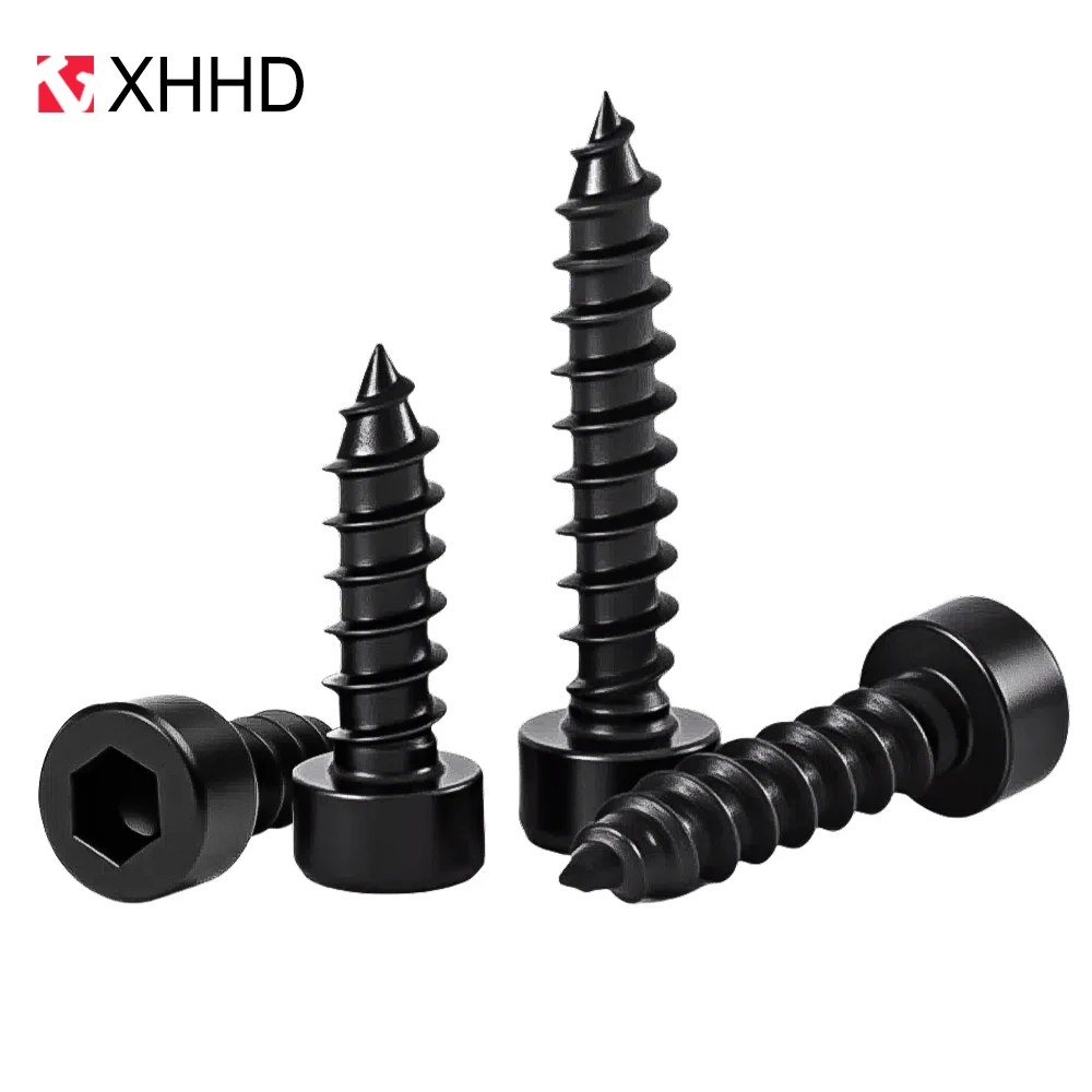 10-100pcs Hex Hexagon Socket Cap Head Self Tapping Screw M1.7-M6 8.8 Grade Black Carbon Steel Allen Head Screw for Audio Speaker
