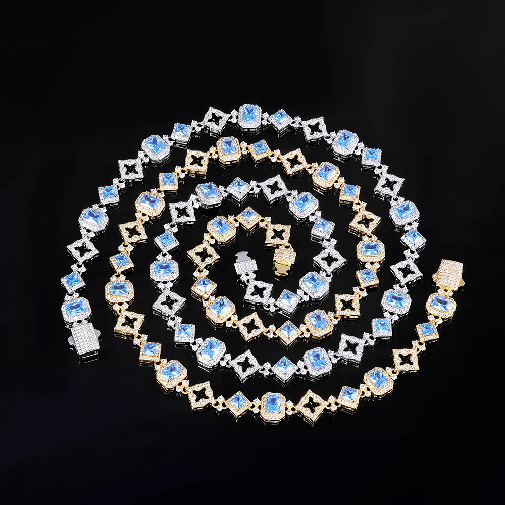 

Нью-Йорк Новый 11 мм ледяной синий драгоценный камень модное кубинское ожерелье 5А с кубическим цирконием в стиле хип-хоп ажурное блестящее ювелирное ожерелье