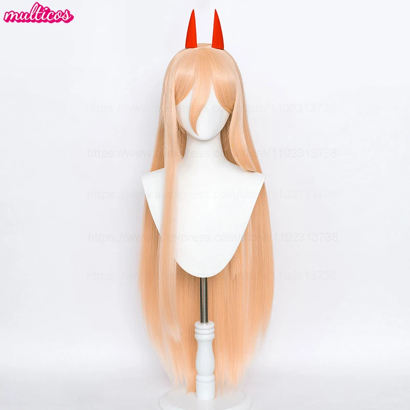 High Quality Power Cosplay Wig Makima Power Wigs 100cm Long Pink Orange Heat Resistant Synthetic Hair Party Anime Wigs + Wig Cap