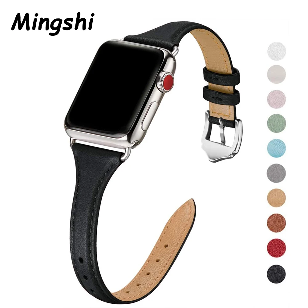 Correa de cuero fino para Apple Watch, pulsera colorida delgada para iWatch SE 7/6/5/4/3/2/1, 38mm, 40mm, 41mm