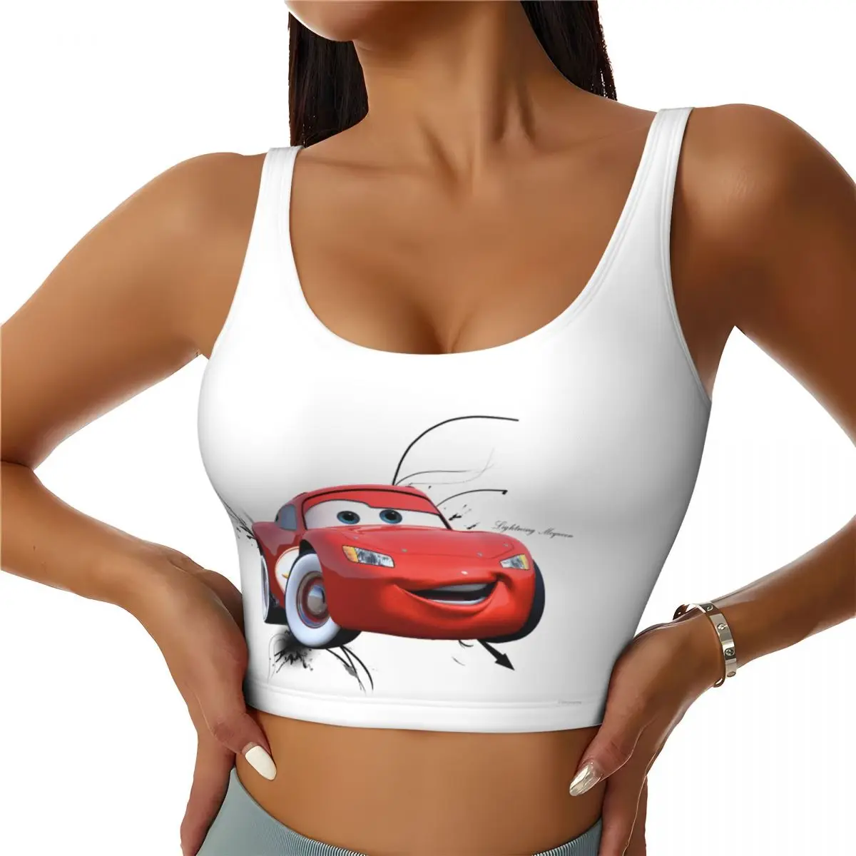 

Custom Lightning Mcqueen Cars High Impact Sports Bras for Women Cars Seamless Workout Running Crop Tank Tops