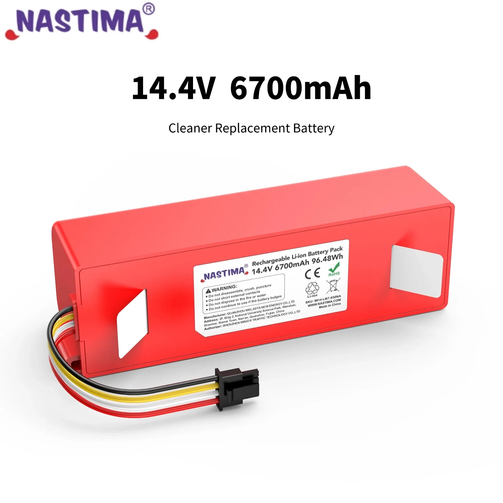 NASTIMA Replacement Battery 14.4V 6700mAh Li-ion Battery for Xiaomi Roborock Vacuum Cleaner S50 S51 S52 S53 S55 S502 S5 Max S6