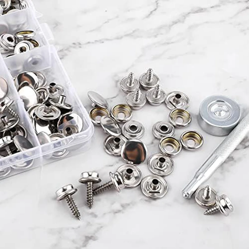 120Pcs Snap Fasteners Marine Canvas Snaps Set Kit With 2Pcs Setting Tool Stainless Steel Snap Buttons Snaps With Screws