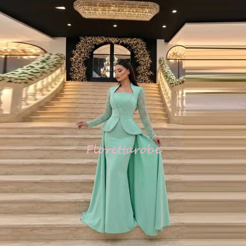 Customized Elegant Beads Lace Pleat Trumpet Long Evening Dresses Luxury Fashion High Quality Matching Prom Gowns