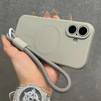 Wrist Strap Liquid Silicone Magsafe Case for iPhone 16 15 14 13 11 12 Pro Max Plus Mini Magnetic Wireless Charge Lanyard Cover