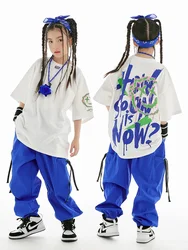 Boys Girls Hip Hop Costume Loose Shirt Blue Pants Boys Breaking Street Dance Outfit Short Sleeves Suit Jazz Dance Clothes