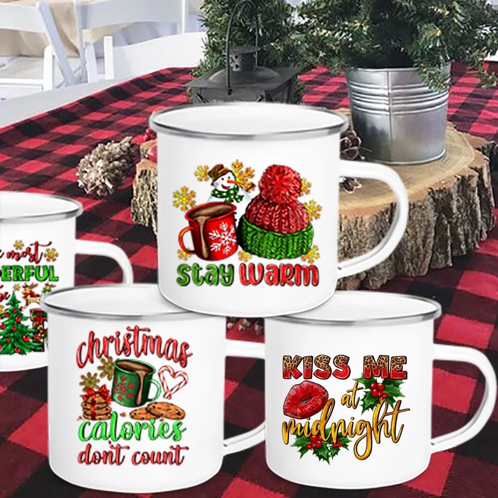 

Start Warm Printed Mugs Enamel Coffee Cups Hot Cocoa Chocolate Cup Children Milk Mugs Party Decorations Gifts for Family Friends