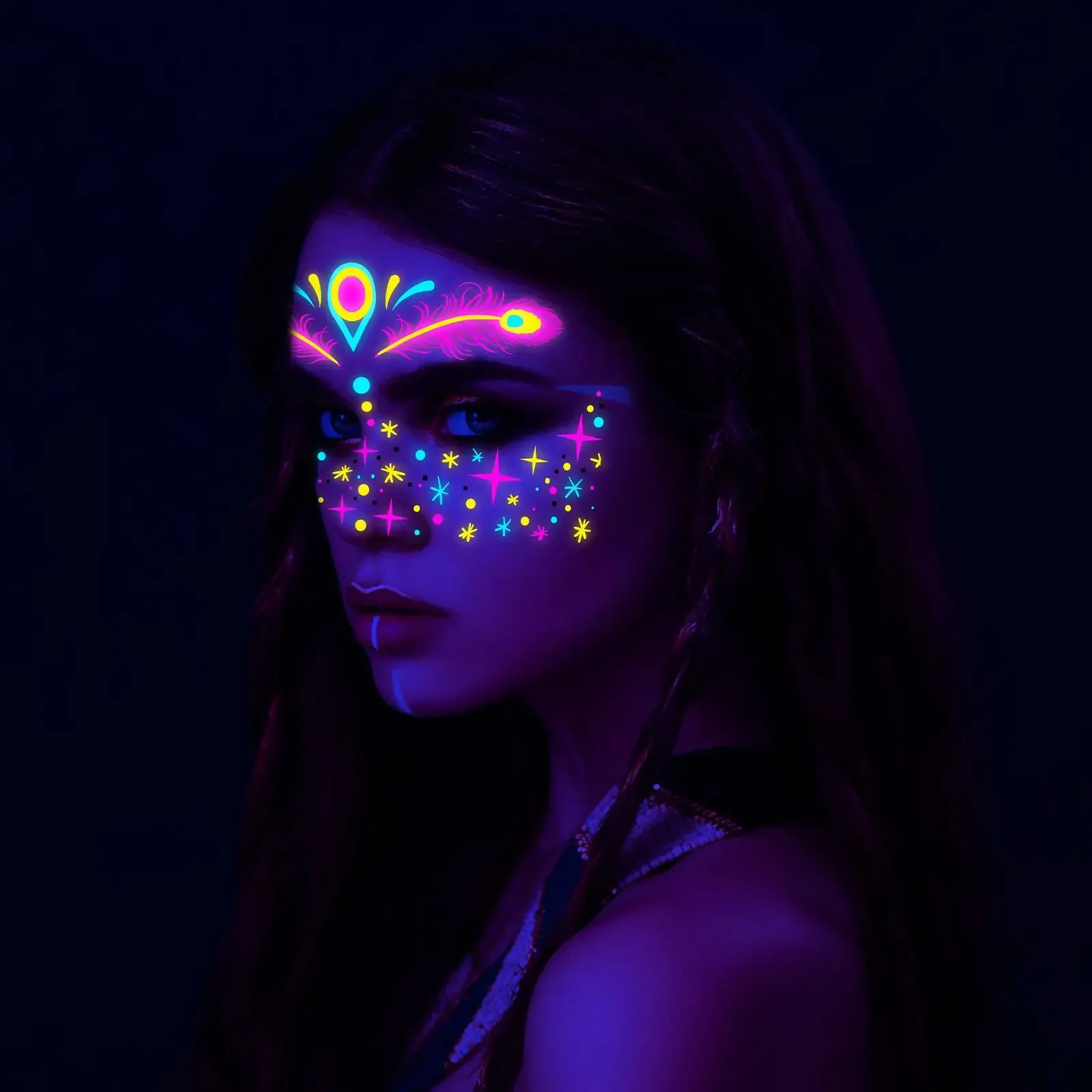 Fluorescent Facial Tattoo Stickers Music Festival Bar Party Masquerade Ball Luminous Waterproof Neon Fake Tattoo Stickers