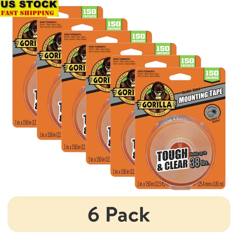 

6 Pack Double Sided Mounting Tape 1 Inch x 150 Strong Adhesive Weatherproof Easy Peel Multi Purpose Indoor Outdoor Use