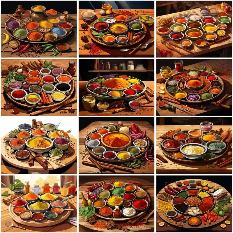 CHENISTORY DIY Pictures By Number Five Spice Seasoning Kits Home Decor Painting By Numbers Drawing On Canvas HandPainted Art Gif