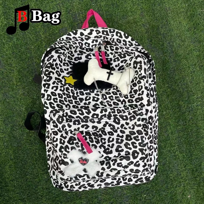 حقيبة مدرسية Y2K الألفية للبنات ذات سعة كبيرة للسفر على طراز الفهد حقيبة ظهر متعددة الاستخدامات في الحرم الجامعي للطالبات Harajuku