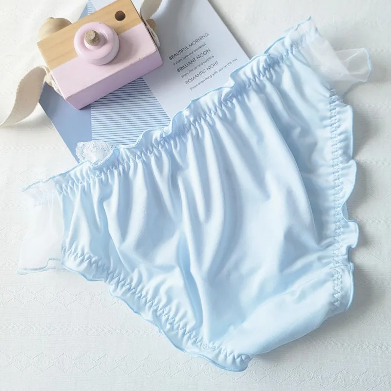 Mutandine da donna adorabili e carine in seta di latte, volant in rete, principessa Lolita, elasticità traspirante, biancheria intima a forcella alta