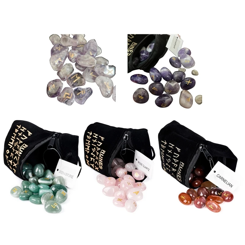 

Natural Crystal Runes Stone 25pcs/set Energy Healing Gravel Stones Amulet Decor for Home Bedroom Yoga Studio Decoration