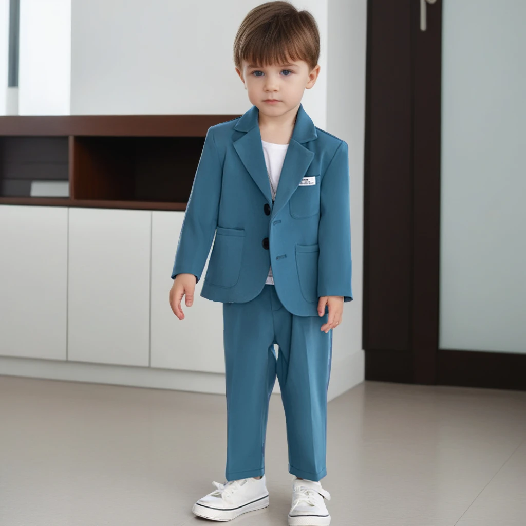 School Uniform for Boys Yellow Casual Blazers Trousers Two-piece Flower Child Wedding Costume Handsome Host Performance Outfits