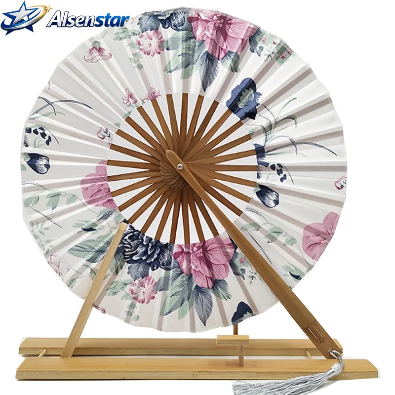 

Japanese Ancient Style Cherry Silk Group Fan Classical Portable Summer Ladies Folding Small Round Hand Fan Eventail Mariage