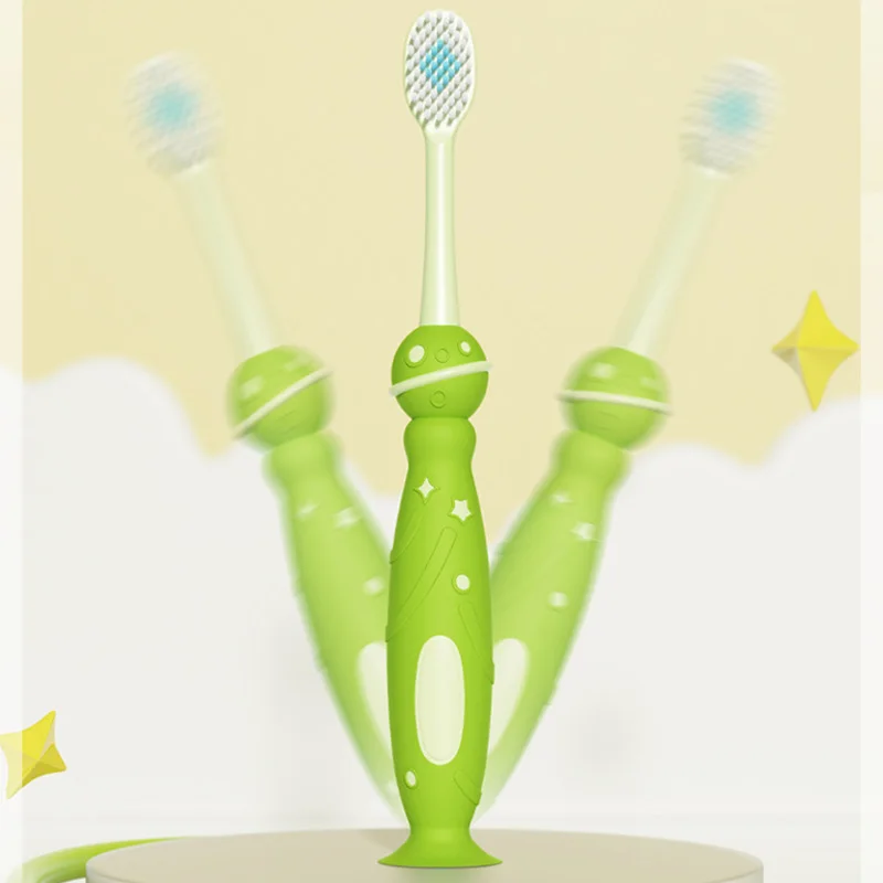 

2-Piece Set of Children's Fluoride-Enriched High-Density Cartoon Space Kids Toothbrushes with Soft Bristles Standing Suction Cup