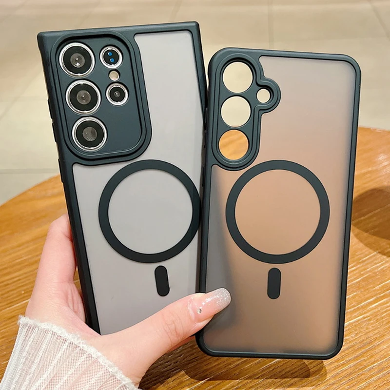 Magnetische klare Handyhülle für Samsung Galaxy S25 S24 FE S25 Edge S24 S23 S22 Ultra Plus für Magsafe Wireless Charge Matte Cover