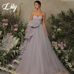 Lily Gray A Line Formal Dresses Tiered Sweetheart Party Dress with Pleats Sleeveless Tulle Special Occasion Dress robe soirée