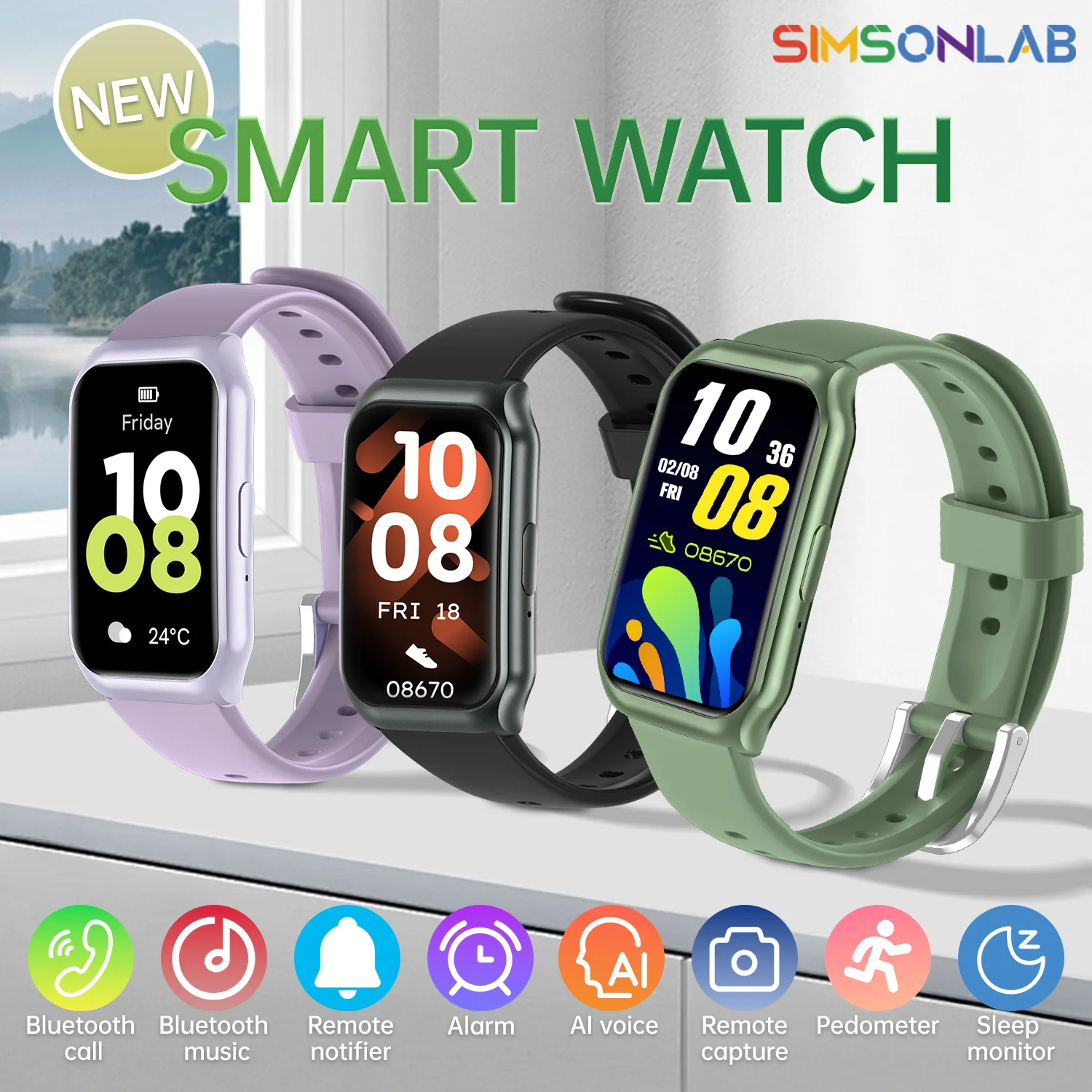 

SIMSONLAB Smartwatch For Galaxy Fit3 Bluetooth Dial/Call Siri Voice Assistant BT music Sleep monitor Alarm Outdoor Sport Watch