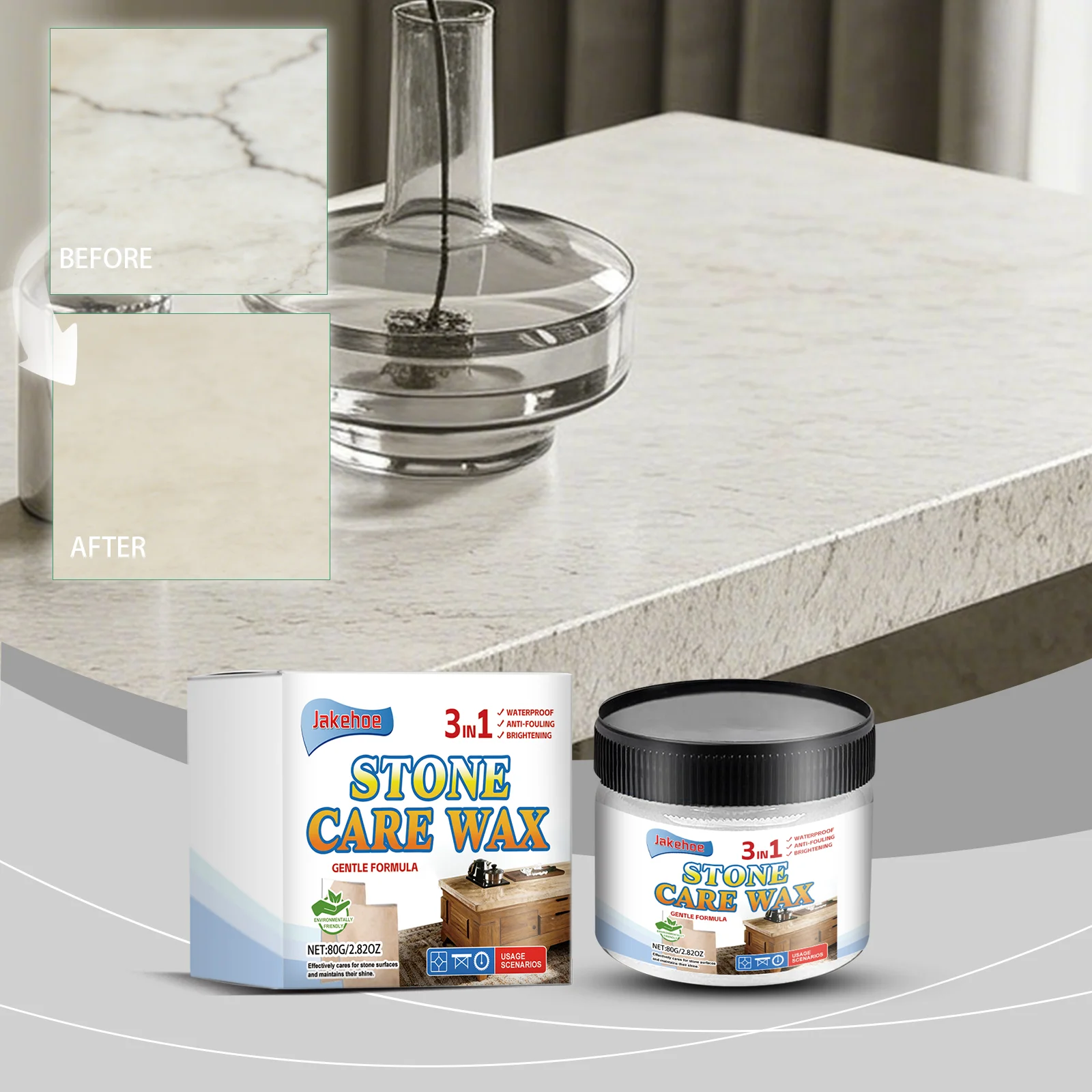 Steinpflege-Wachs Politur Marmor Granit Reiniger Quarz Arbeitsplatten Bodenpflege Restaurator Glanzpaste Schutz 80g