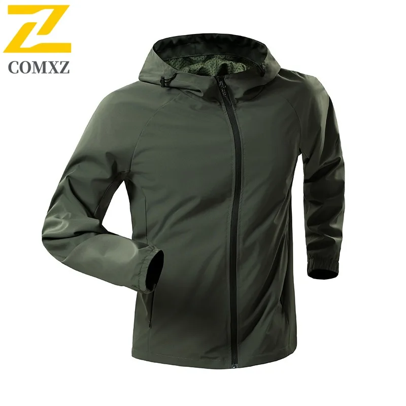COMXZ Trendy Jackets Hooded Solid Color Branded Breathable Outdoor Windproof Camping Cycling Valley Jackets 2025 Travel Men Coat #3