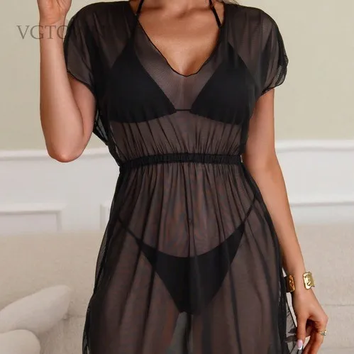 2026년 신상 플러스 사이즈 여름 패션 섹시 프린트 브이넥 루즈핏 대형 비치 드레스 비키니 수영복 커버업 여성용