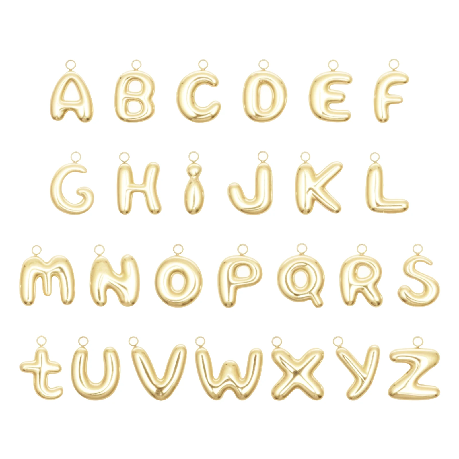 

3D Stainless Steel Initial Pendant 18K Gold Plated A-Z Bubble Letter Charms with Hole DIY Handicraft Jewelry Making Accessories