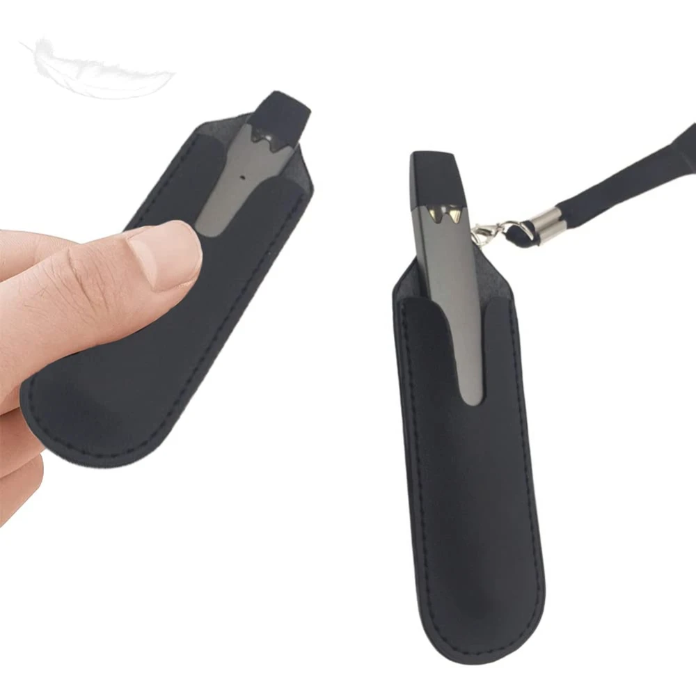 E Cig Lanyard Neck Strap & Matching Faux Leather Shisha Holder PU Leather Case with Lanyard Soft Lined Black Faux leather