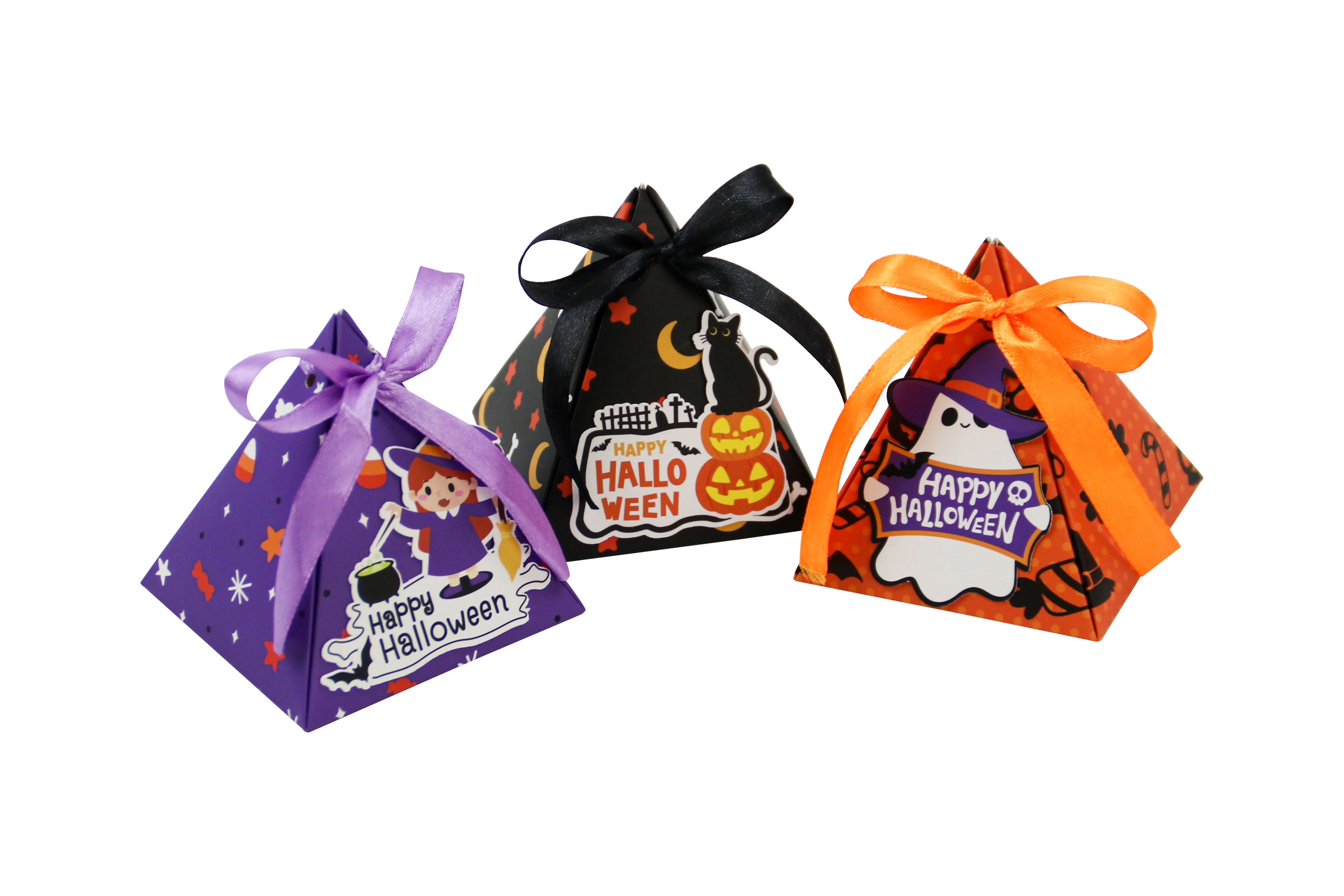 12/24 Stück Halloween-Süßigkeitenboxen, niedliche Geschenkboxen aus Papier mit Hexen-, Geister- und Kürbismotiv, mit Seidenband, Halloween-Party-Geschenkboxen – Detail 3