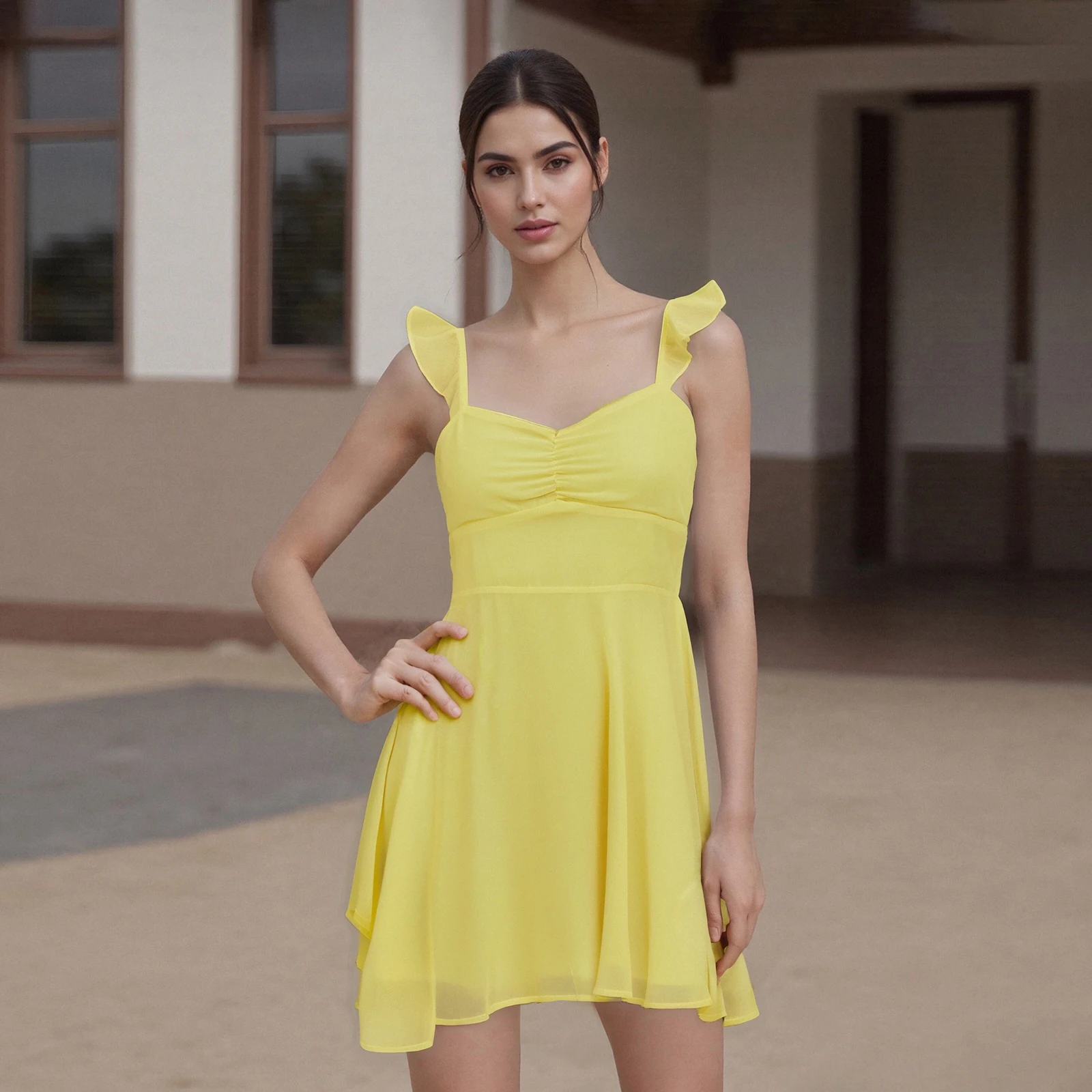 Abito estivo mini camicetta da donna di nuova moda tinta unita senza maniche aperto sul retro abito in rete con vita smock S-XL