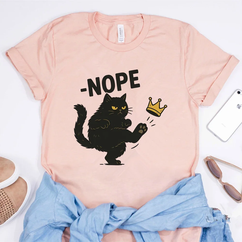 

No Kings in America Black Cat T Shirt Funny Cats Meme T-shirt Black Cat Tshirt Lady Liberty Shirts Short Sleeve Tops Personality