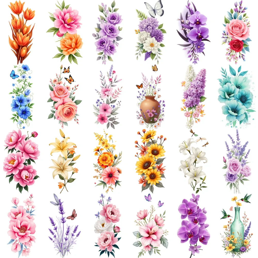 

9pcs Temporary Tattoo Red Flower Temporary Tattoo Stickers Botanical Art Yellow Lily Waterproof Long-lasting Body Stickers For