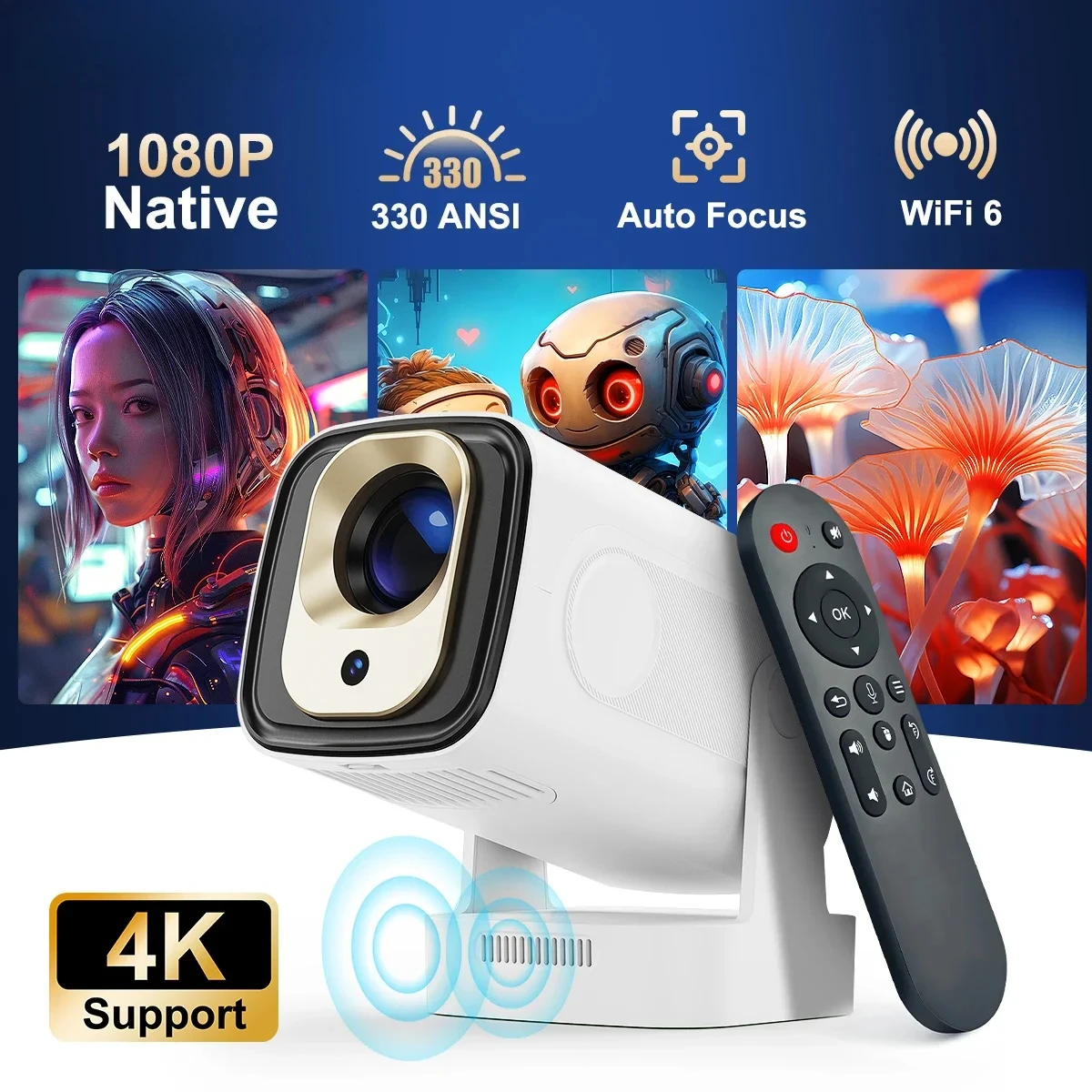 HY320MINI/HY800/HY260PRO Mini projecteur mise au point automatique 4K natif 1080P 330ANSI Android11 haut-parleur Assistant vocal