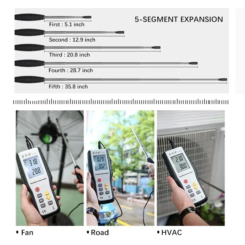 New HT-9829 High Sensitivie Digital Portable Wind Speed Meter Hot Wire Thermal Anemometer Anemometro Measuring Instruments