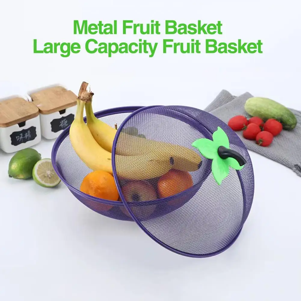 Mesh Fruit Basket with Lid Large Capacity Prevent Fly Stainless Steel Kitchen Drain Basket Vegetables Fruit Holder