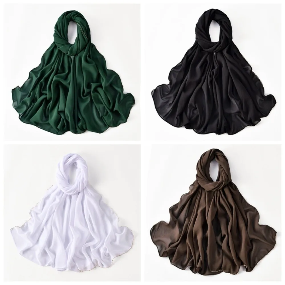 Elastisches, buntes Perlen-Kopftuch, atmungsaktiv, Hijab, bedruckter Schwanz, Turban, einfarbig, indischer Stil, Chiffon, großer Schal für Damen