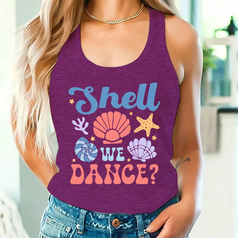 Shell We Dance Graphic Tank Top Women Beach Lover Racerback Summer Boho Outfit Beach Shell Vacation Gifts Tanks Women Casual Top