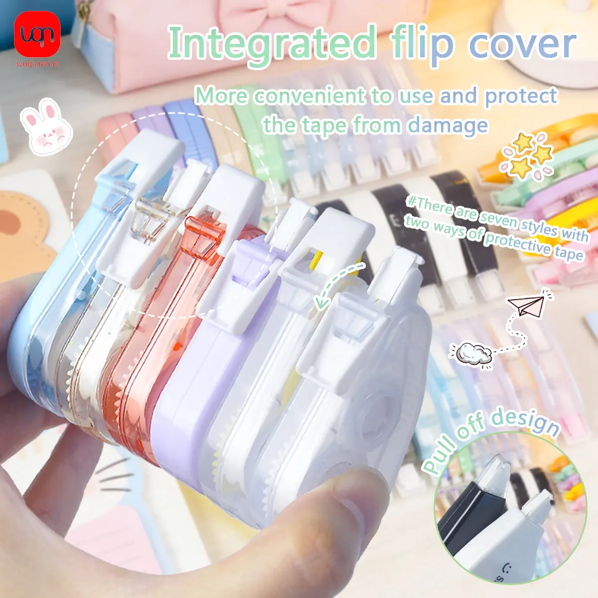 6PCS Macaron Correction Tape, Transparent, Smooth, Multi-color, Portable, for Students, School, and Office Supplies