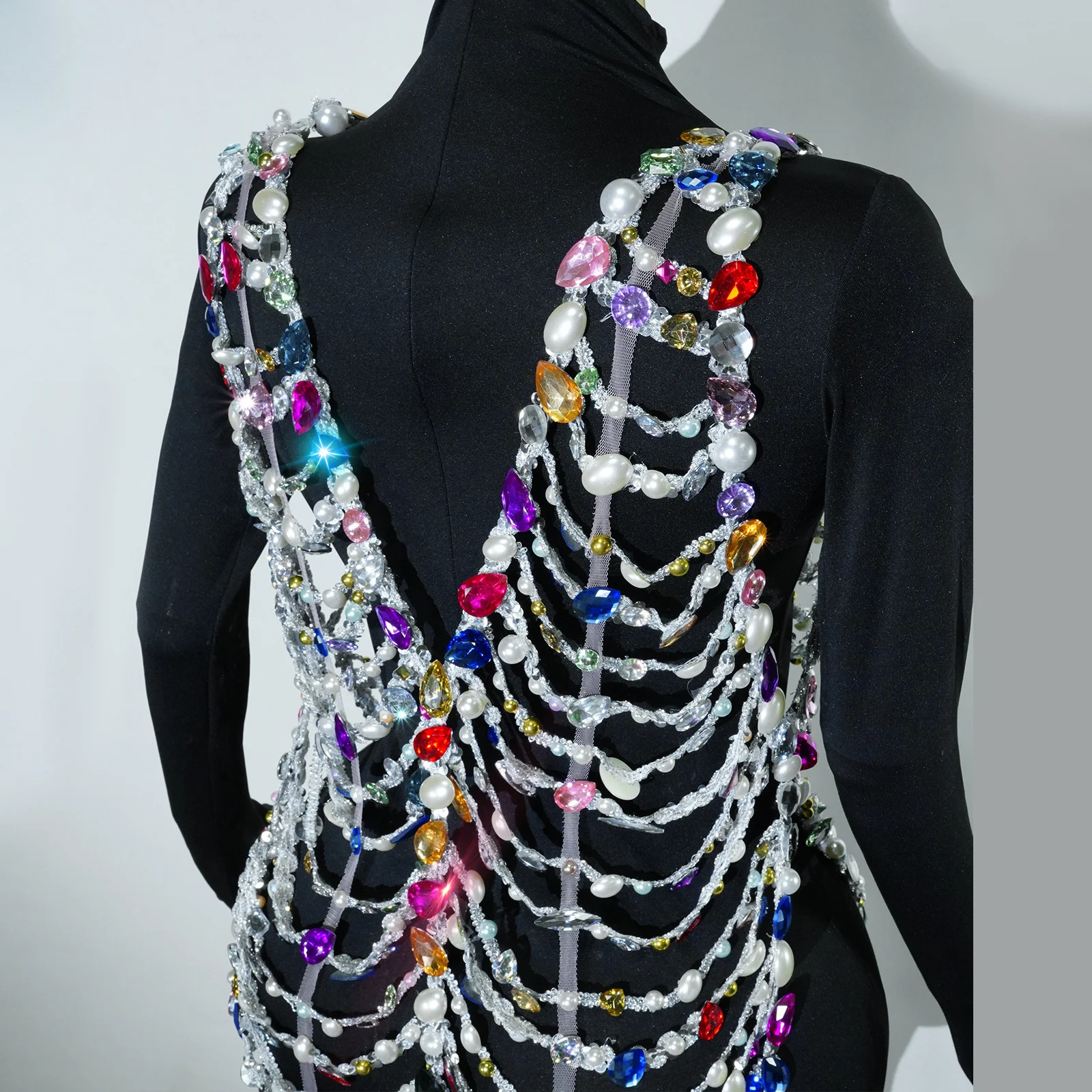 Espumante luxo colorido cristal oco sexy collant cantor traje de palco rainha pólo dança clube aniversário traje de dança