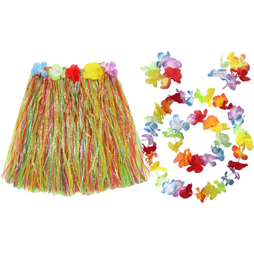 Grasrok Set Hawaii Stro Decoratieve Luau Feestkostuums Strand Foto Prop Kinderen Volwassen Heldere Kleur Herbruikbare Bruiloft Reizen
