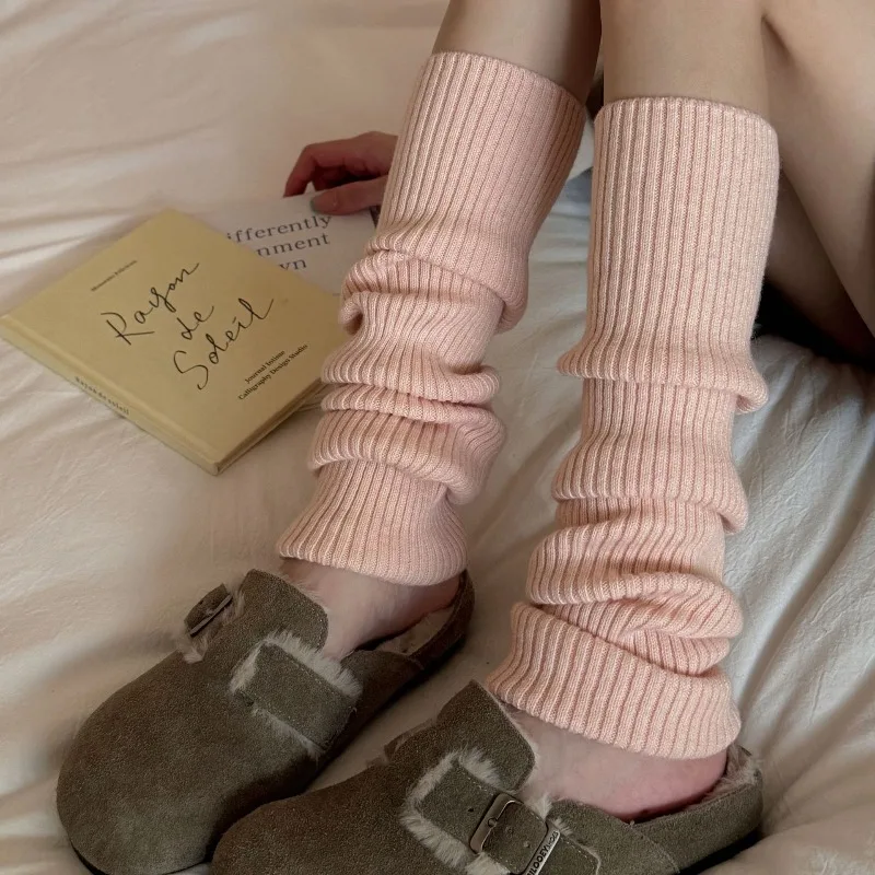 SP&CITY Winter Korean Soft Wool Knitted Socks Women's Thickened Fashion Stacked Socks High Tube Vertical Stripes Leg Warmers
