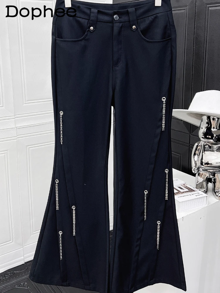 

Men's 2025 Autumn New Trendy Wide-Leg Flared Pants Fashion High Street Metal Chain Design Trousers Male Handsome Stylish Pants